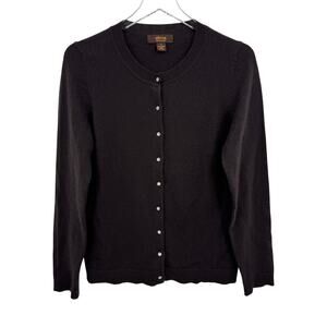 Victor Alfaro sweater M 100% cashmere crystal button front crew cardigan brown